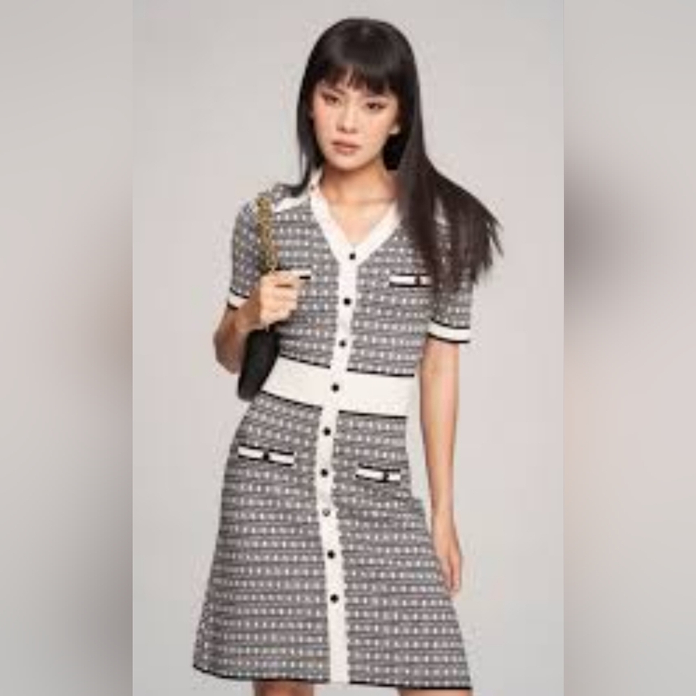 GiGi Knit Short Sleeve Mini Sweater Dress Black And Gray Size Medium